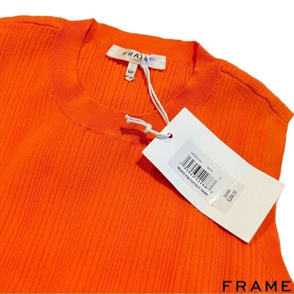 FRAME **NWT** Mixed Rib Cutout Tank in Bright Tangerine - Picture 4 of 15